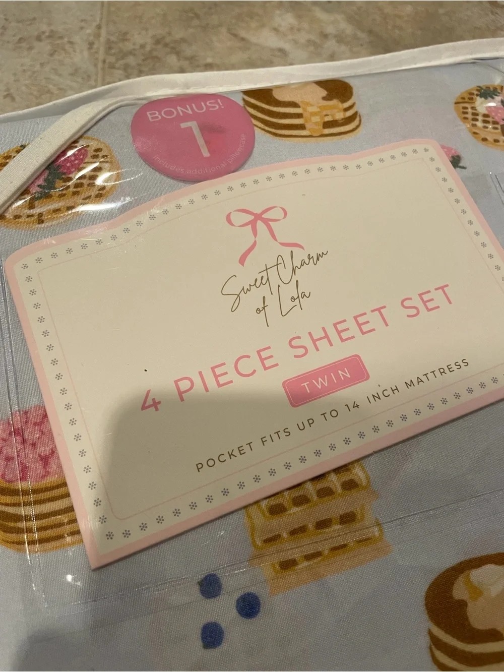 NWT Brunch Pancake and Waffle Patterned Twin Sheet Set